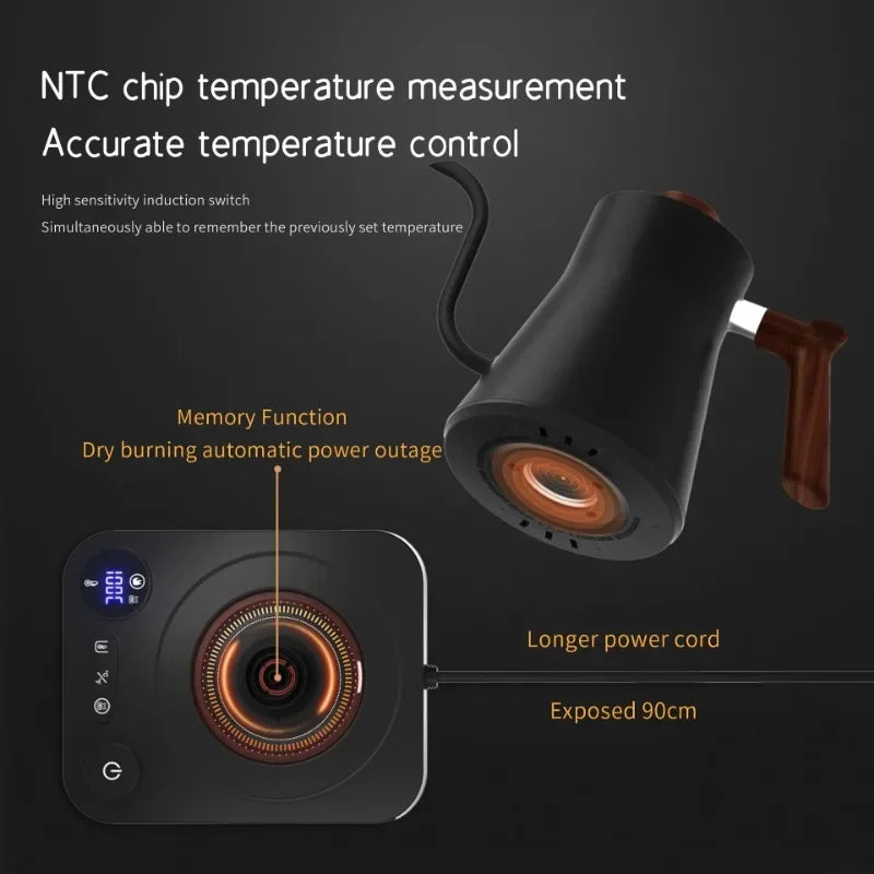 Electric Gooseneck Kettle 900ML with Smart Temperature Control & Rapid Heating