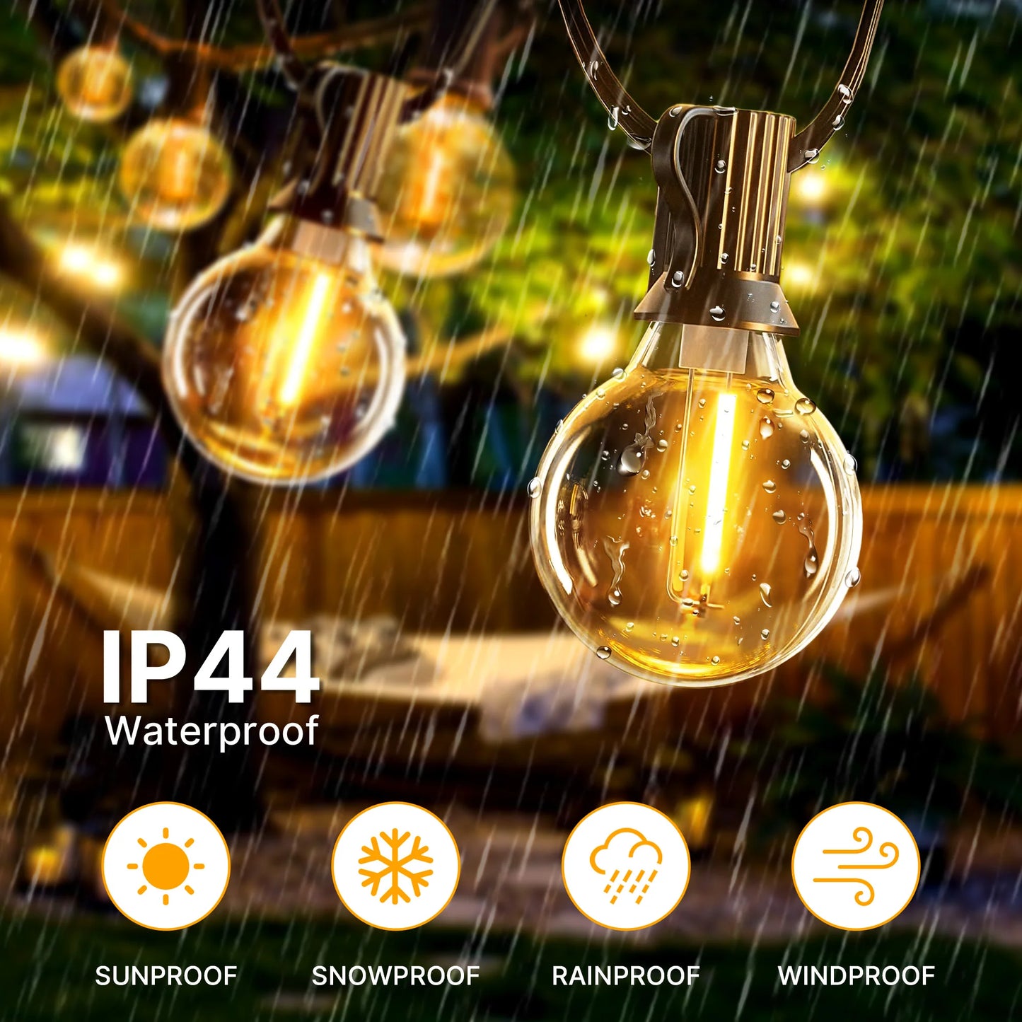 Solar-Powered G40 LED Outdoor String Lights with Shatterproof Bulbs – Weatherproof Patio and Backyard Lighting