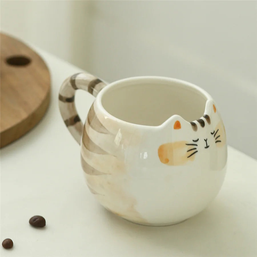 "Cute Ceramic Cat-Shaped Mug – 380ml/13oz for Milk, Coffee, and Water"
