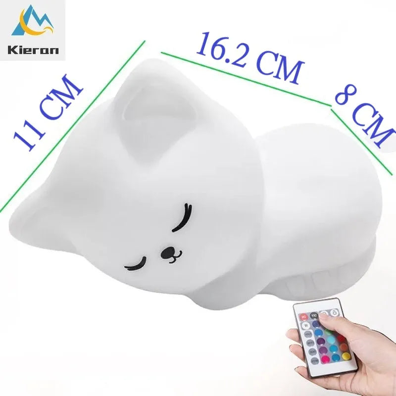 "Soft Silicone Cat LED Night Light – 7 Color USB Rechargeable Night Lamp for Kids and Babies"