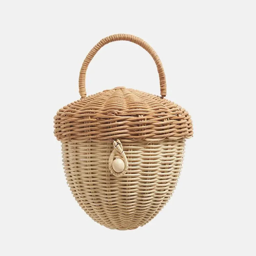Rattan Woven Mushroom Basket – Portable Picnic & Toy Organizer for Kids