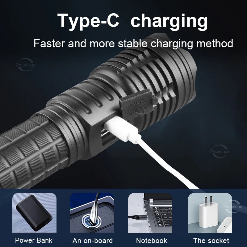 Ultra-Powerful 10000mAh LED Flashlight with 5000M Range and Type-C Rechargeable Battery
