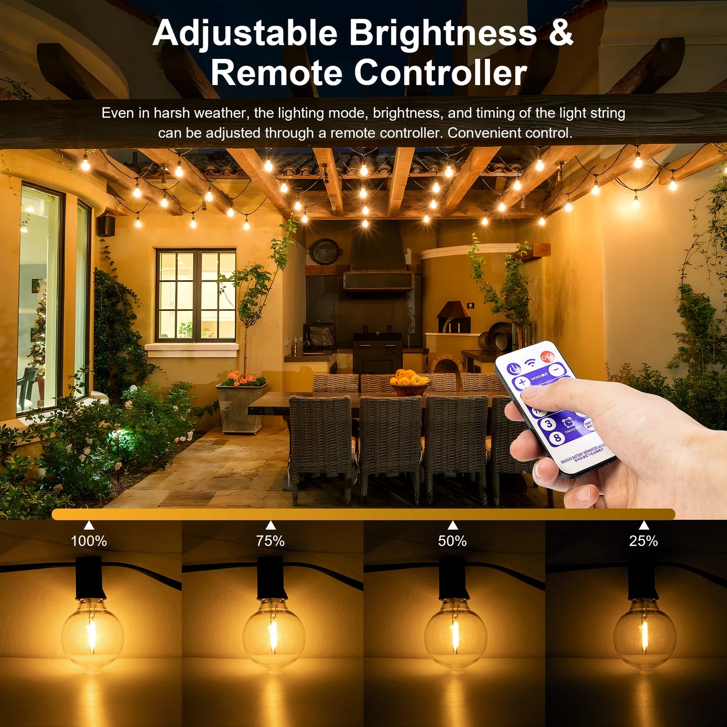 Solar-Powered G40 LED Outdoor String Lights with Shatterproof Bulbs – Weatherproof Patio and Backyard Lighting