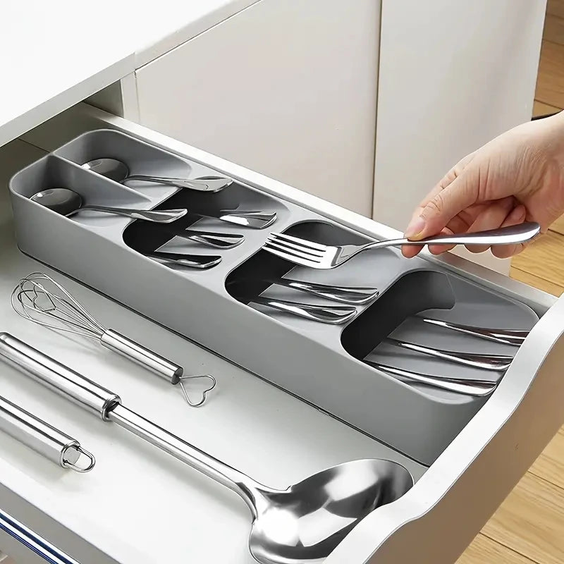 Multi-purpose Compartmentalized Cutlery Organizer Tray for Kitchen Drawers