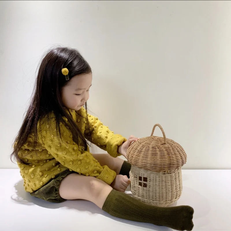 Rattan Woven Mushroom Basket – Portable Picnic & Toy Organizer for Kids