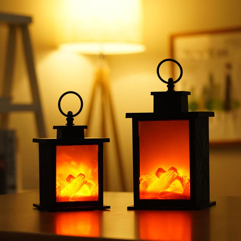 LED Charcoal Style Fireplace Table Lamp with Flame Effect – Winter & Christmas Decorative Lighting