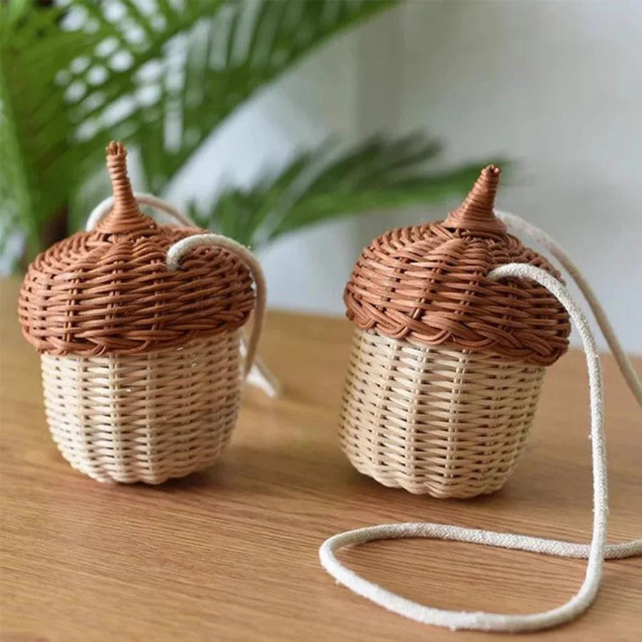 Rattan Woven Mushroom Basket – Portable Picnic & Toy Organizer for Kids