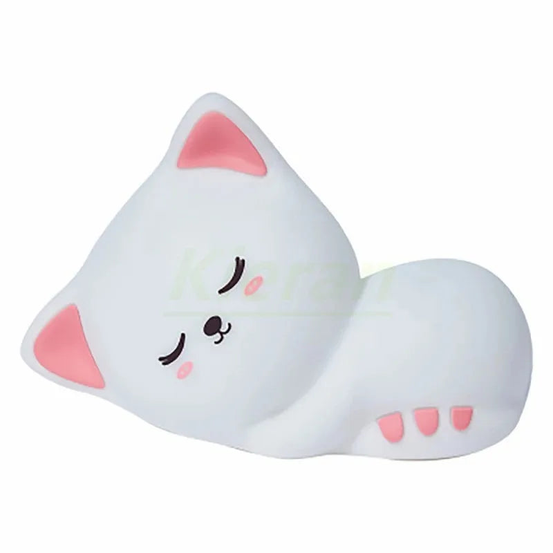 "Soft Silicone Cat LED Night Light – 7 Color USB Rechargeable Night Lamp for Kids and Babies"