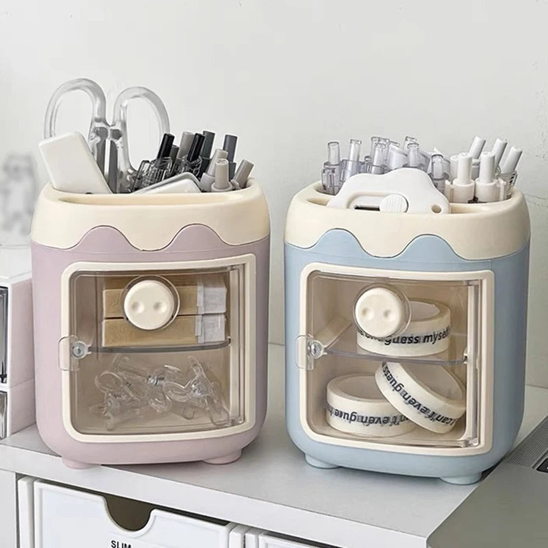 Cartoon Desktop Storage Box – Large Capacity Pencil Holder & Makeup Brush Organizer