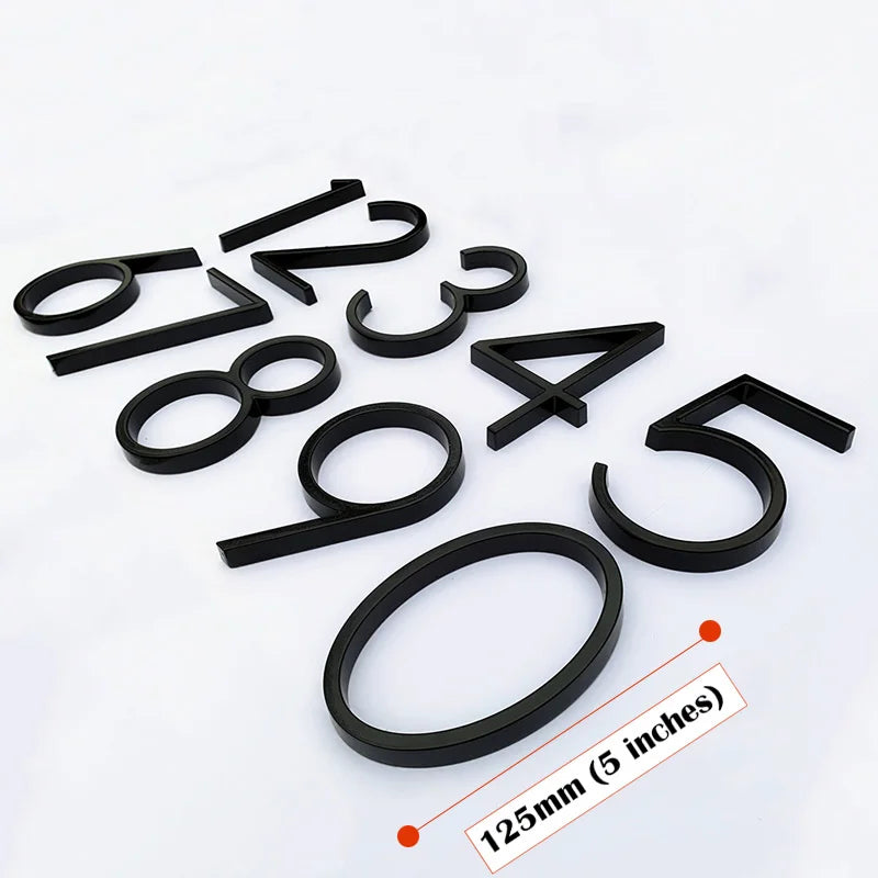 "Modern 125mm Black Metal Floating Address Numbers and Letters – Stylish Outdoor Sign for Home and Mailbox"
