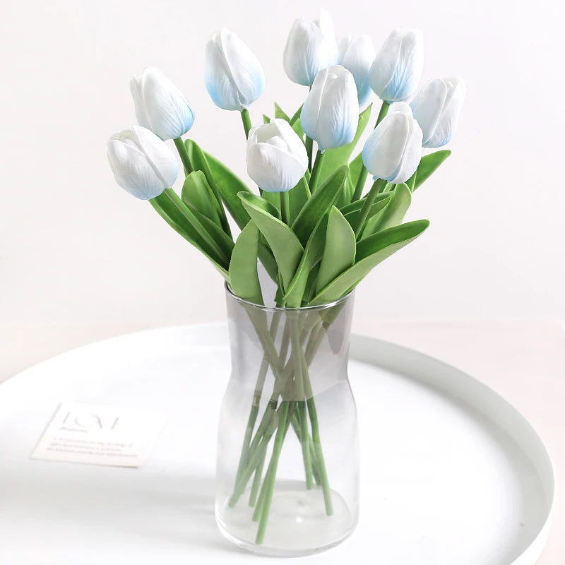 "Artificial Tulip Bouquet, 5/10 Pcs - Realistic PE Flowers for Home, Wedding, and Garden Decor"