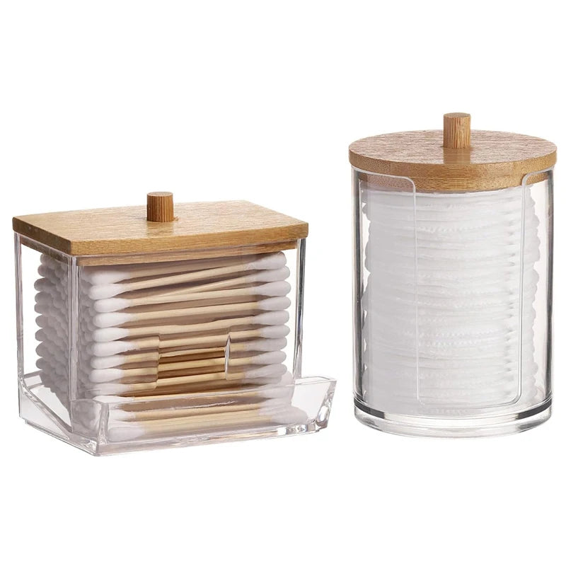 Clear Lid Bathroom Organizer Set – Qtip Holder, Cotton Ball & Swab Dispenser, Storage Jars
