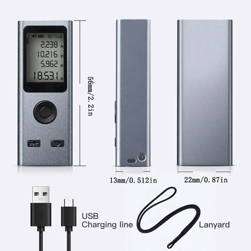 Mini Laser Rangefinder Digital Tape Measure – USB Rechargeable Aluminum Alloy Ruler, 30m/50m Distance