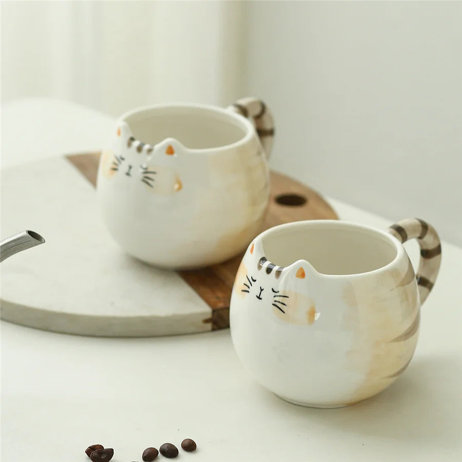 "Cute Ceramic Cat-Shaped Mug – 380ml/13oz for Milk, Coffee, and Water"