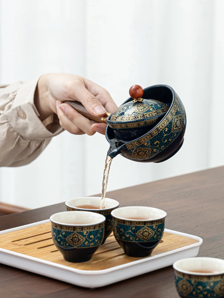 "Flowers Exquisite Shape Porcelain Tea Maker with 360° Rotation for Gongfu and Puer Tea"