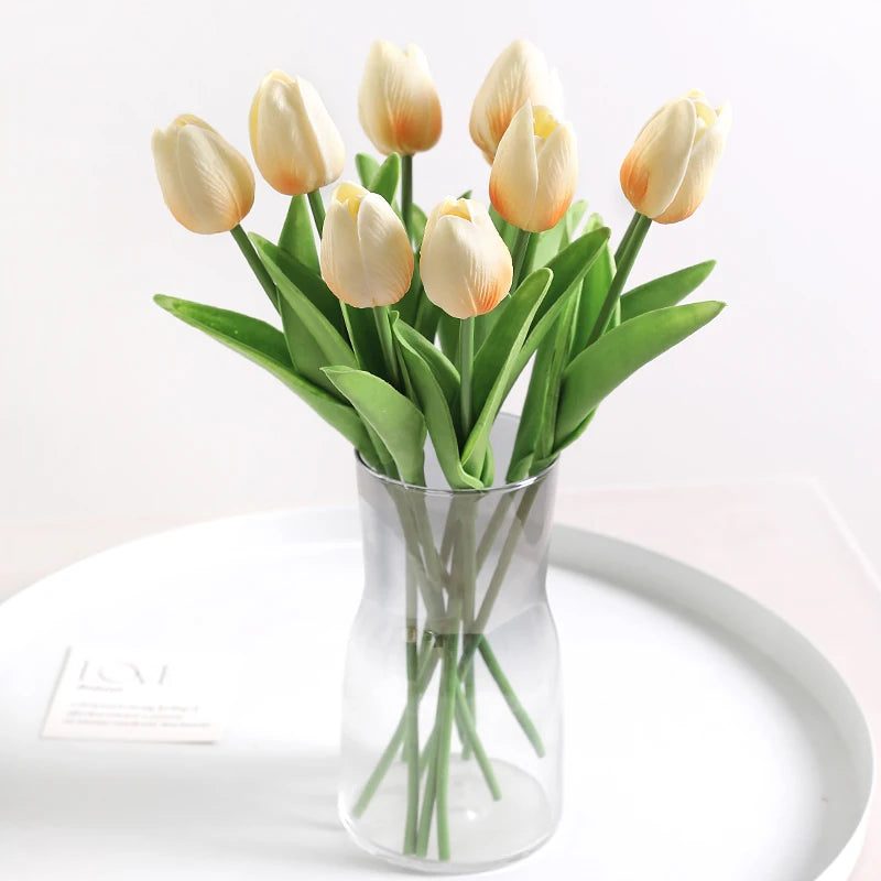 "Artificial Tulip Bouquet, 5/10 Pcs - Realistic PE Flowers for Home, Wedding, and Garden Decor"