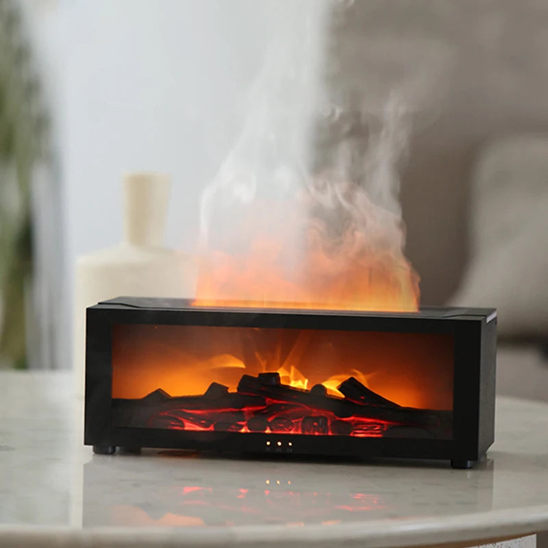 Colorful Flame Fireplace Aroma Diffuser – 150ml Humidifier with Timer & Remote Control for Home & Bedroom