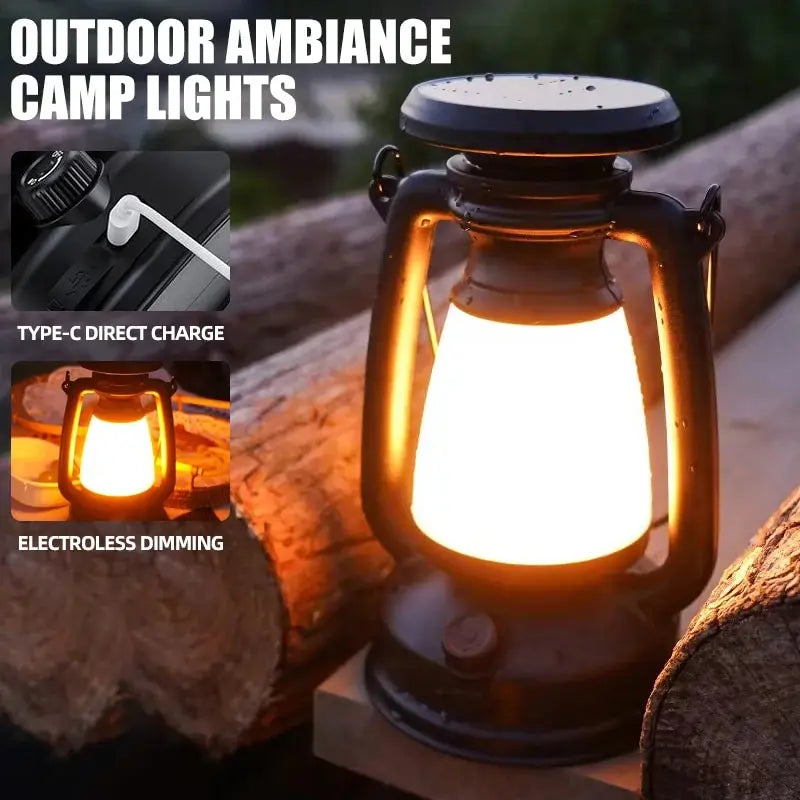 Retro Rechargeable LED Lantern – Decorative Table Lamp for Home, Camping, Bars, and Outdoor Use