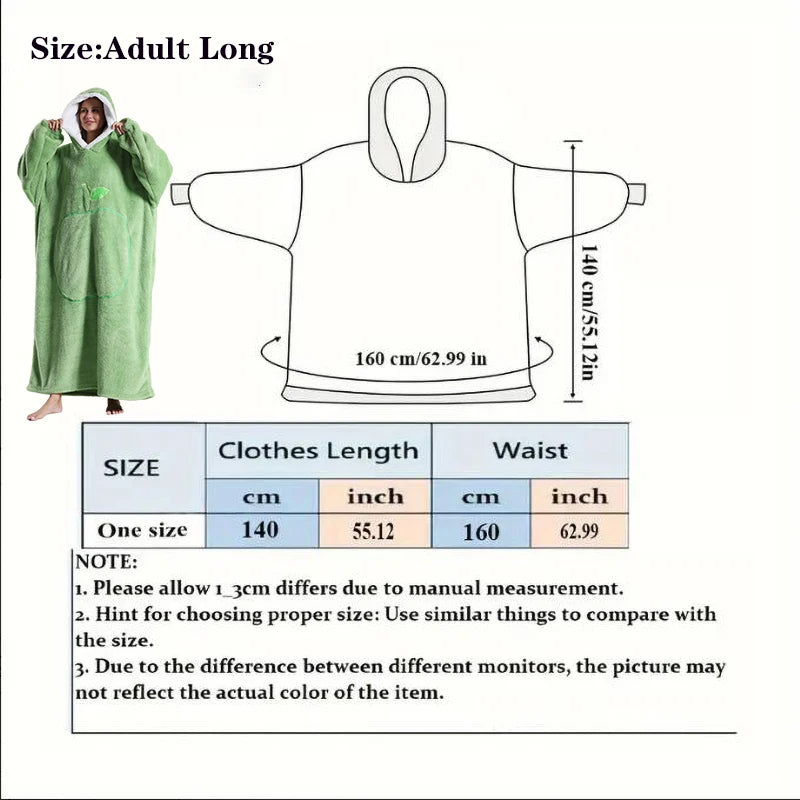 Extra Long Wearable Flannel Hooded Blanket with Full Sleeves for Men and Women