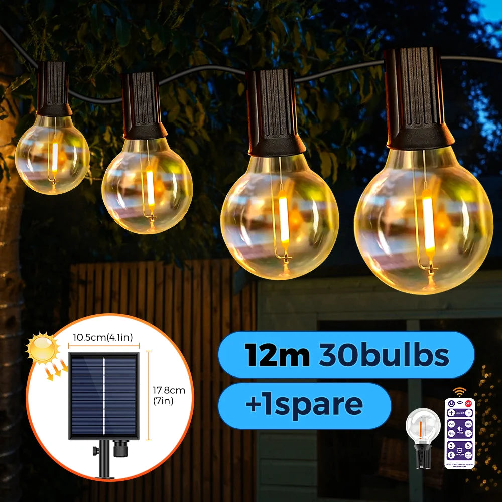 Solar-Powered G40 LED Outdoor String Lights with Shatterproof Bulbs – Weatherproof Patio and Backyard Lighting