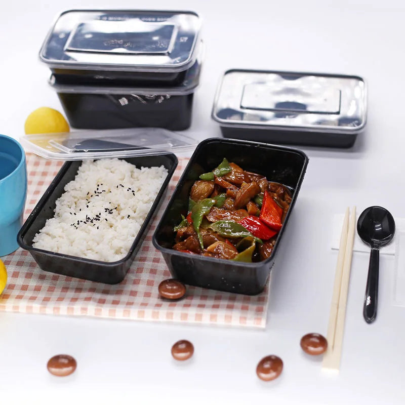 Disposable Black Plastic Food Containers with Lids – For Takeout, Salads, Sandwiches, and Storage"