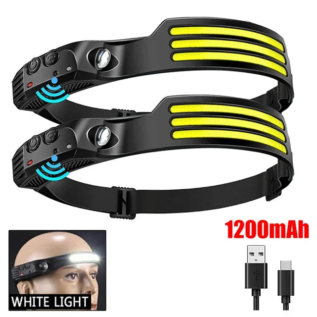 COB LED Induction Headlamp - USB Rechargeable, Motion Sensor, Outdoor Camping & Fishing Headlight