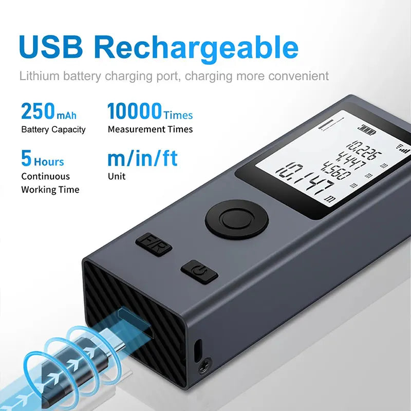 Mini Laser Rangefinder Digital Tape Measure – USB Rechargeable Aluminum Alloy Ruler, 30m/50m Distance