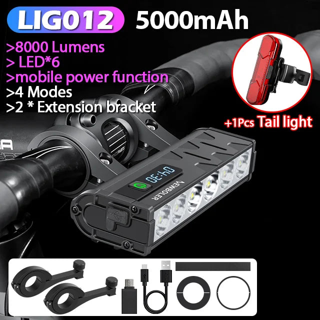 NEWBOLER LIG Series LED Bike Headlamp – 10000 Lumens Waterproof USB Rechargeable Bicycle Light