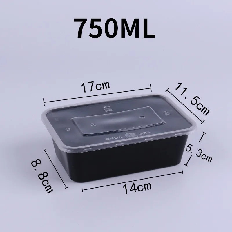 Disposable Black Plastic Food Containers with Lids – For Takeout, Salads, Sandwiches, and Storage"