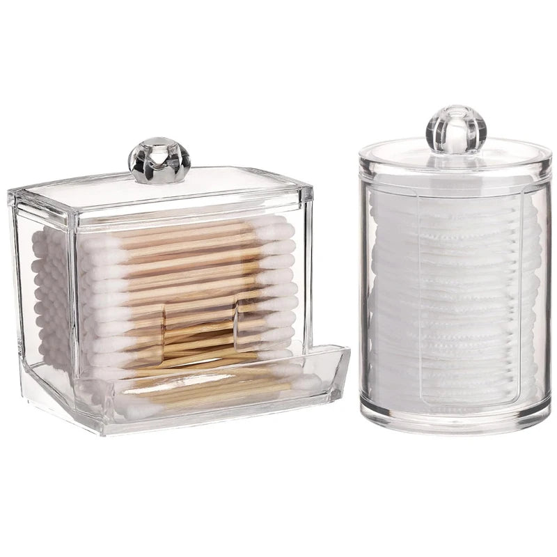 Clear Lid Bathroom Organizer Set – Qtip Holder, Cotton Ball & Swab Dispenser, Storage Jars