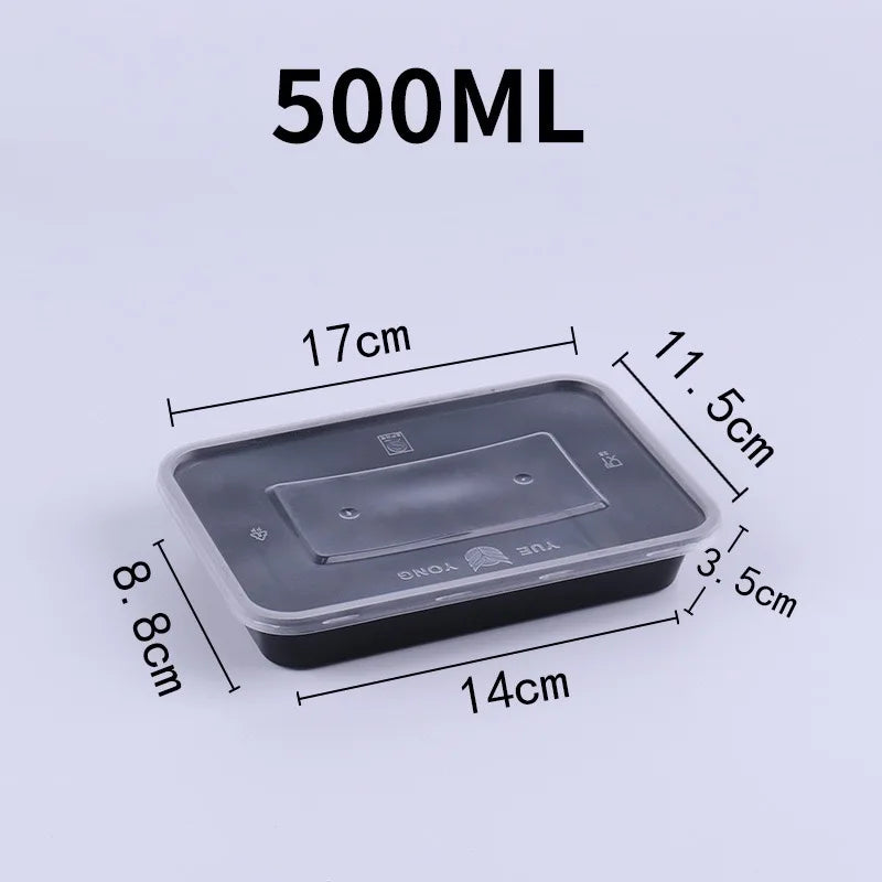 Disposable Black Plastic Food Containers with Lids – For Takeout, Salads, Sandwiches, and Storage"