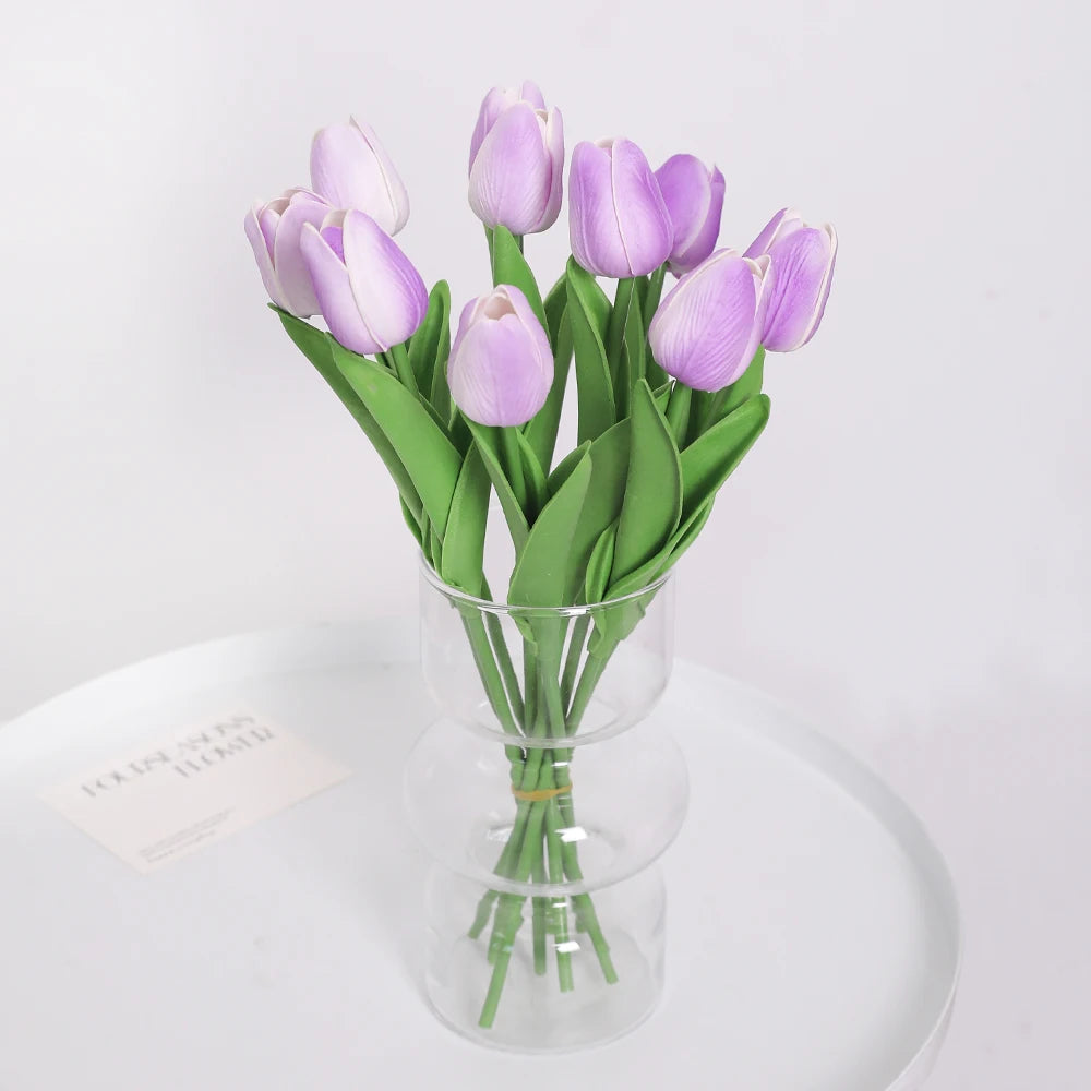 "Artificial Tulip Bouquet, 5/10 Pcs - Realistic PE Flowers for Home, Wedding, and Garden Decor"