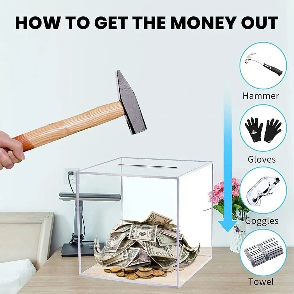 Upgraded Clear Acrylic Piggy Bank for Adults – Break-to-Open Money Saving Bank