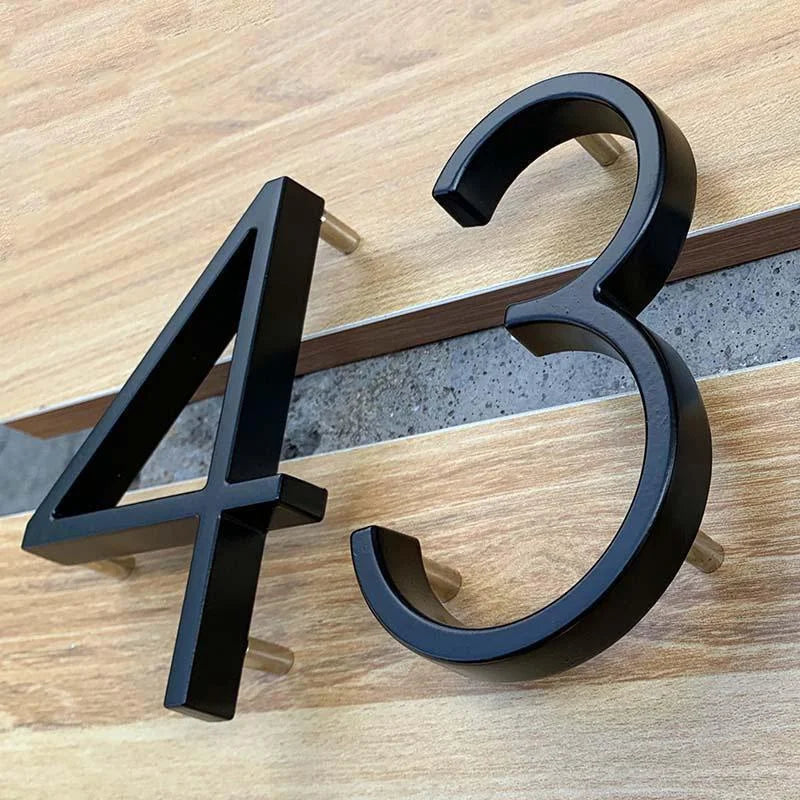"Modern 125mm Black Metal Floating Address Numbers and Letters – Stylish Outdoor Sign for Home and Mailbox"