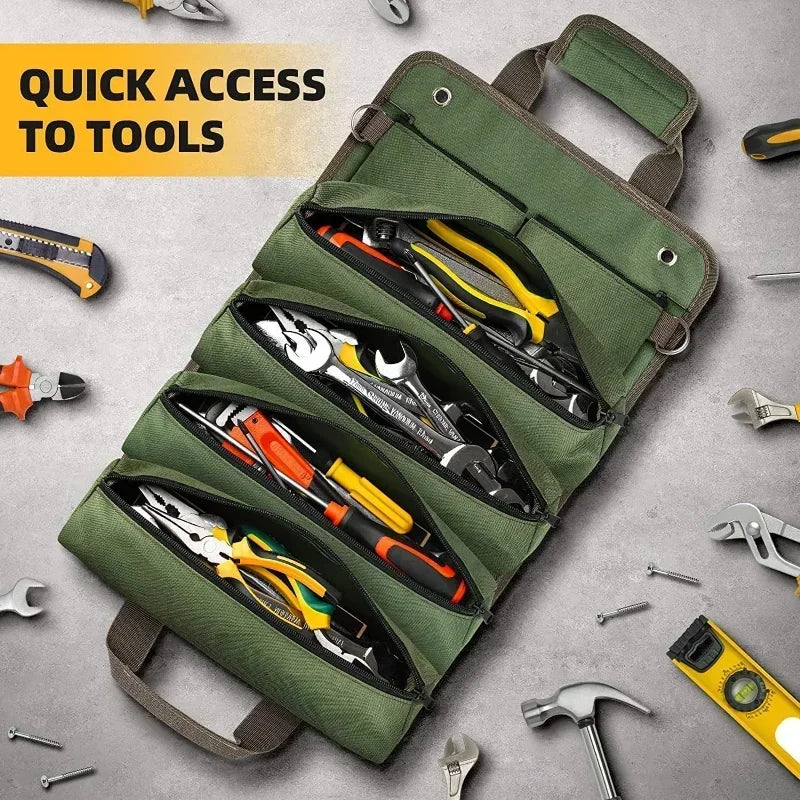 Professional Multi-Purpose Tool Bag with Roll-Up Design – Durable Multi-Pocket Organizer for Hardware and Small Tools