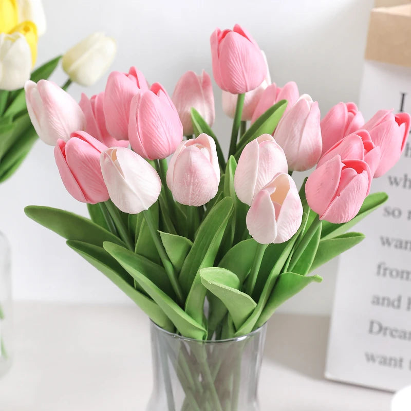 "Artificial Tulip Bouquet, 5/10 Pcs - Realistic PE Flowers for Home, Wedding, and Garden Decor"