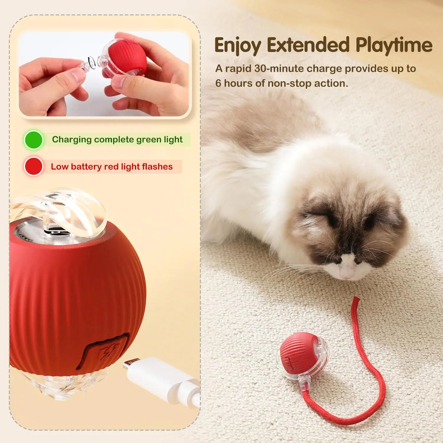 Rechargeable Interactive Cat Ball Toy – Smart Rolling Mouse with Tail