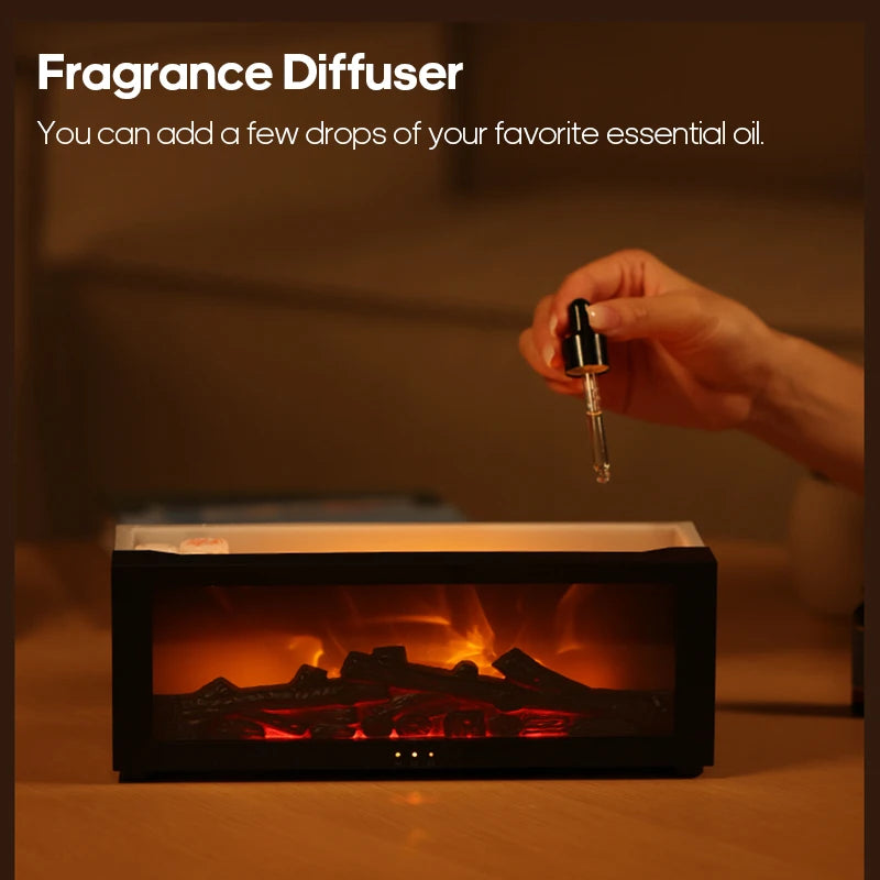Colorful Flame Fireplace Aroma Diffuser – 150ml Humidifier with Timer & Remote Control for Home & Bedroom