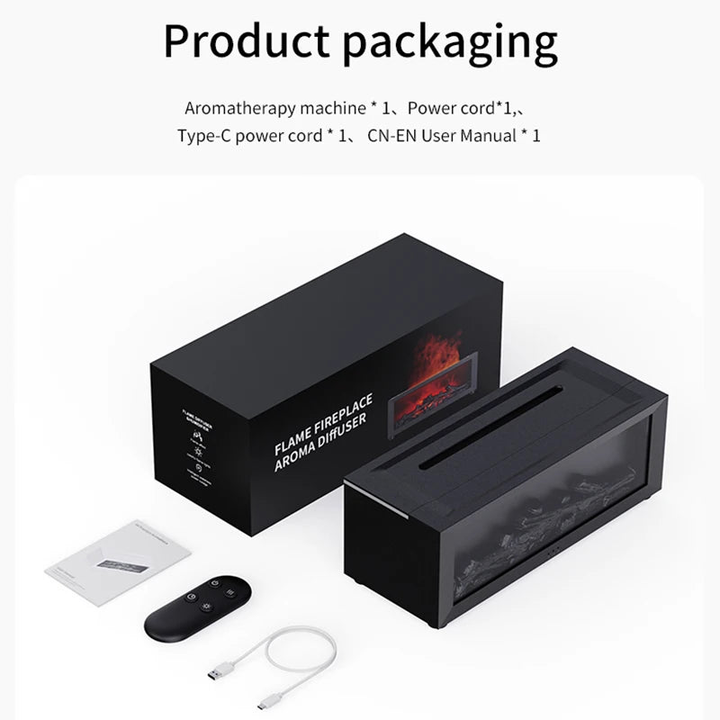 Colorful Flame Fireplace Aroma Diffuser – 150ml Humidifier with Timer & Remote Control for Home & Bedroom