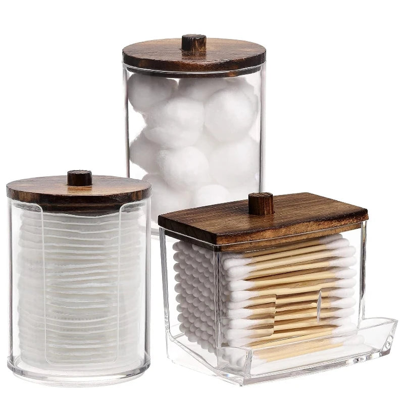 Clear Lid Bathroom Organizer Set – Qtip Holder, Cotton Ball & Swab Dispenser, Storage Jars