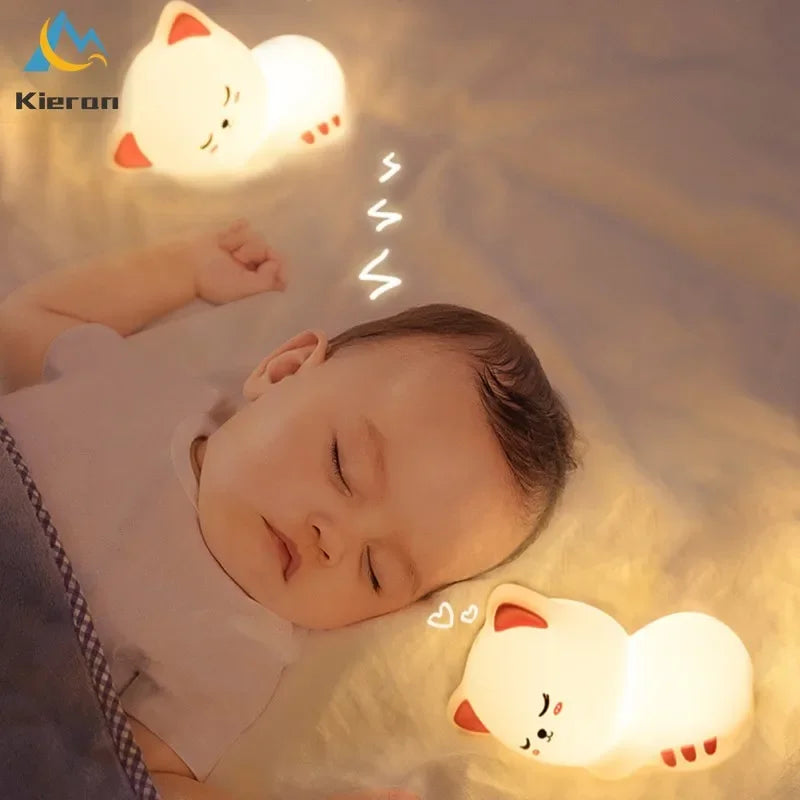 "Soft Silicone Cat LED Night Light – 7 Color USB Rechargeable Night Lamp for Kids and Babies"