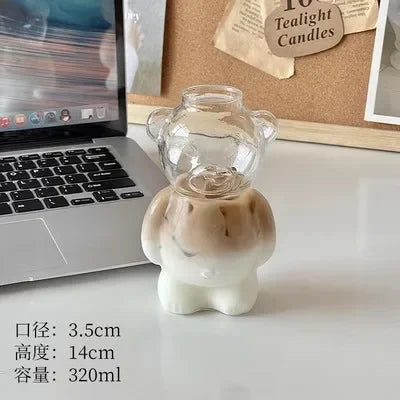 "Cartoon Bear Shaped Glass Mug with Straw – Cute Coffee Cup for Kids, Women, and Friends"