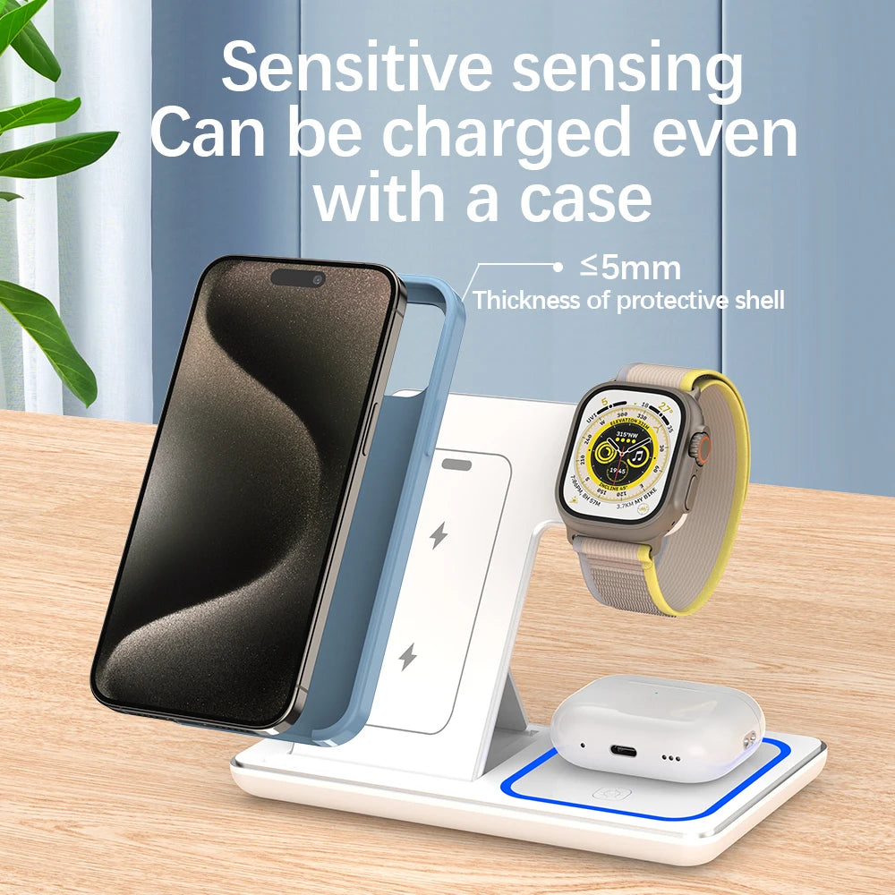 30W 3-in-1 Foldable Fast Wireless Charging Station for iPhone, Apple Watch & AirPods