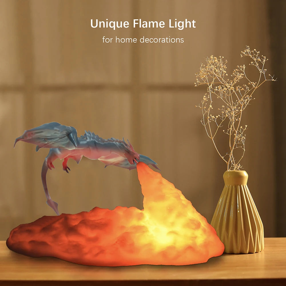 Fire Dragon Lamps, 3D Printed Light, Home USB Rechargeable Desktop Lamp for Bedroom E-sport child Gifts Halloween Christmas Deco