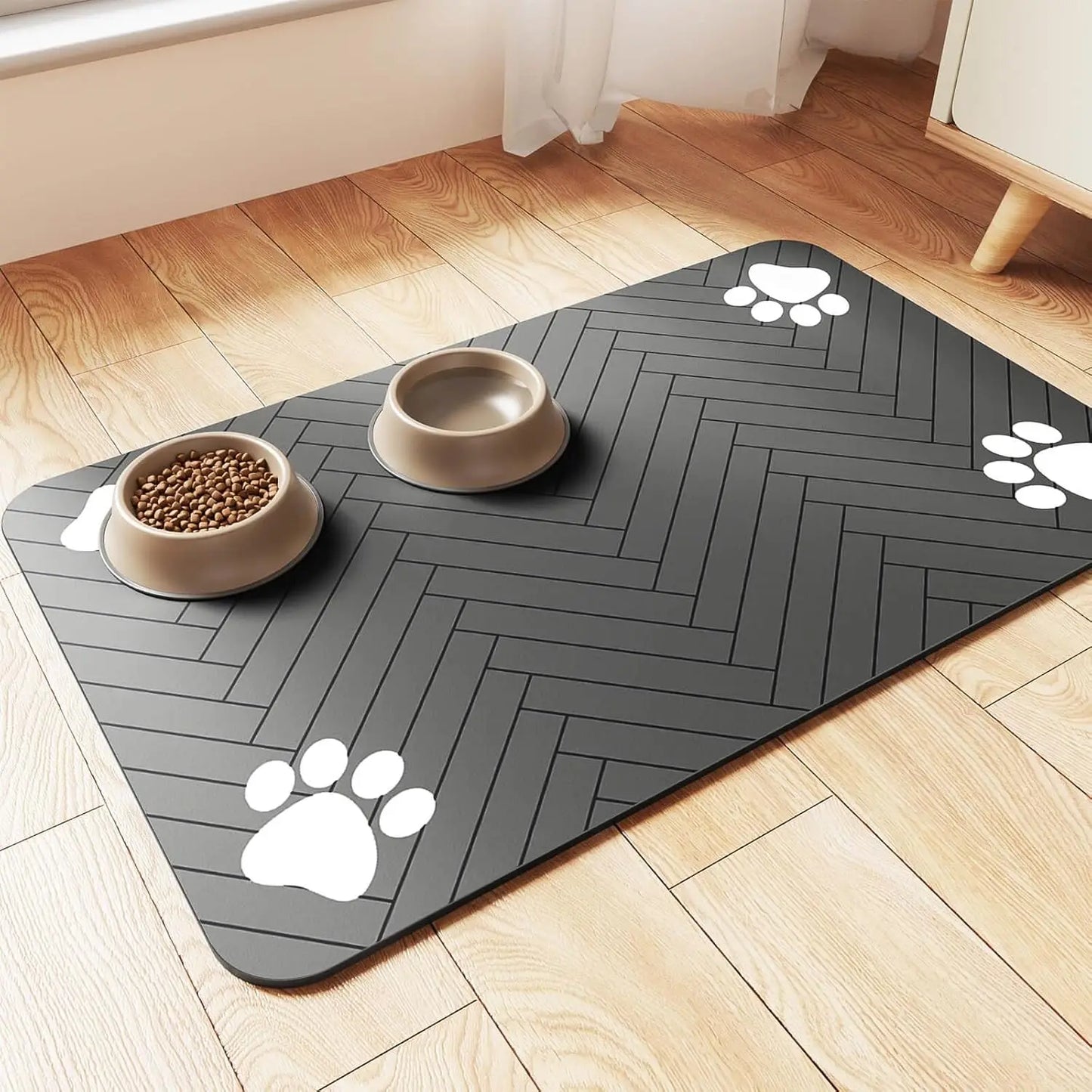 "Waterproof Pet Feeding Mat with Rubber Backing"