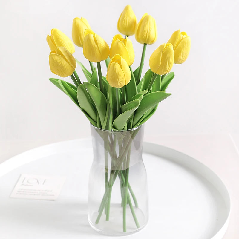"Artificial Tulip Bouquet, 5/10 Pcs - Realistic PE Flowers for Home, Wedding, and Garden Decor"
