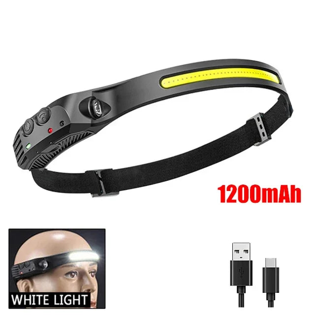 COB LED Induction Headlamp - USB Rechargeable, Motion Sensor, Outdoor Camping & Fishing Headlight