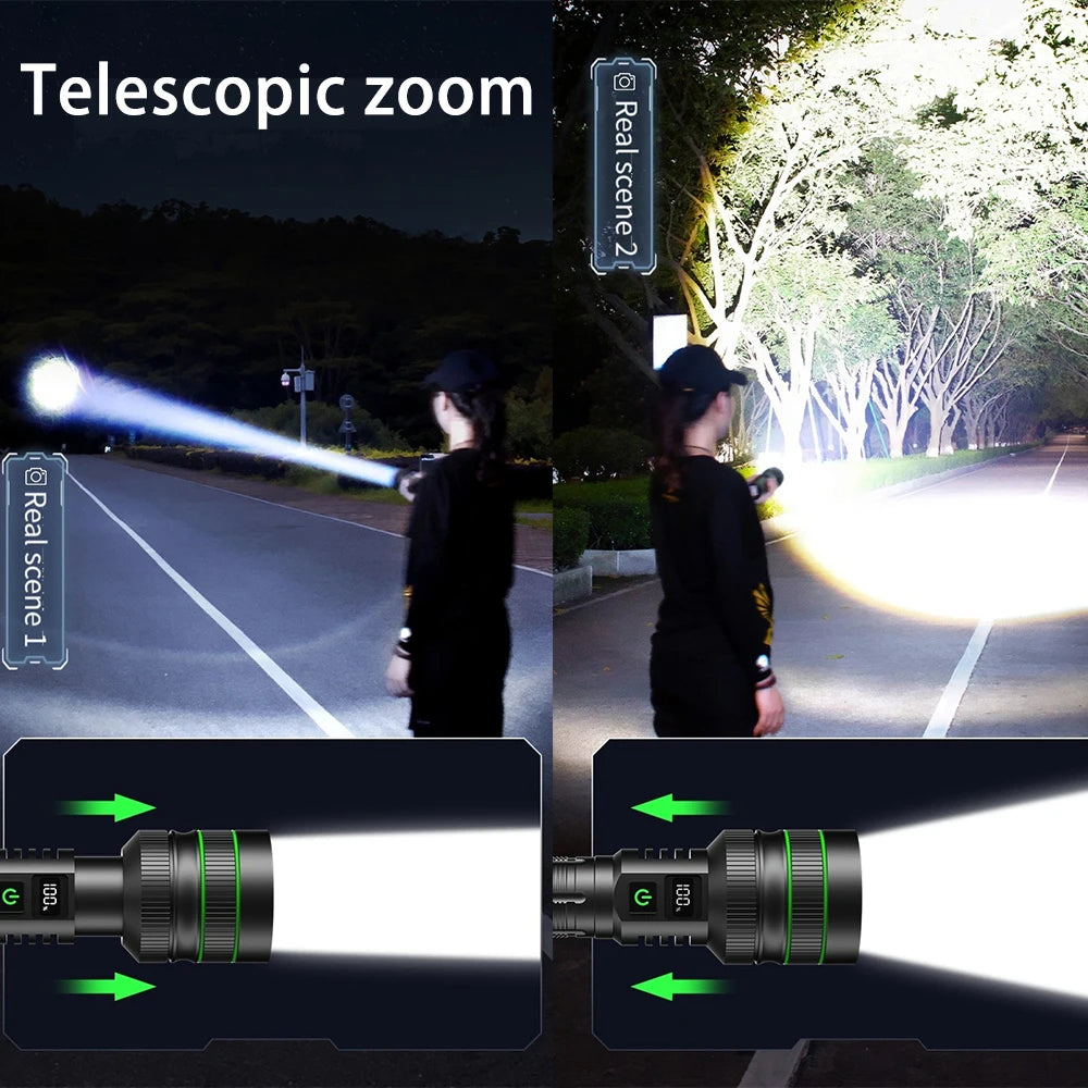 Super Long Range High-Power LED Tactical Flashlight - USB Rechargeable & Waterproof