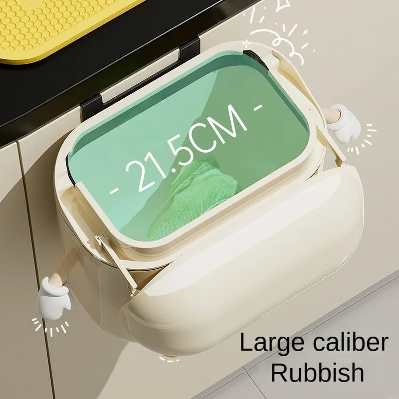Cream Wall-Mounted Kitchen Trash Can with Lid – 9L/12L, No-Bend Design