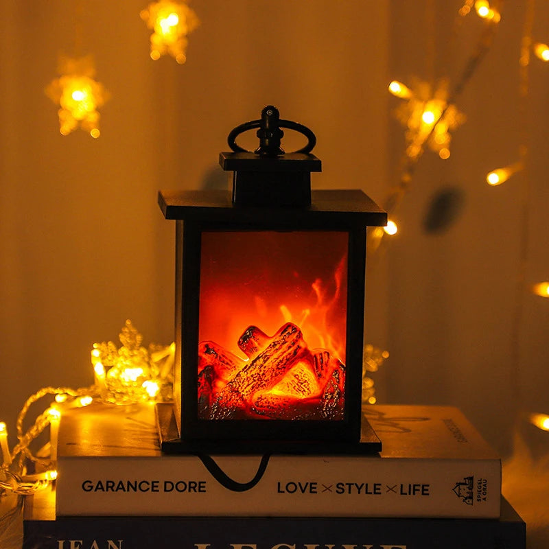 LED Charcoal Style Fireplace Table Lamp with Flame Effect – Winter & Christmas Decorative Lighting